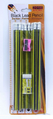 Σετ 12 μολύβια ριγέ με γομολάστιχα με ξύστρα & γομολάστιχα (οικονομική συσκευασία )