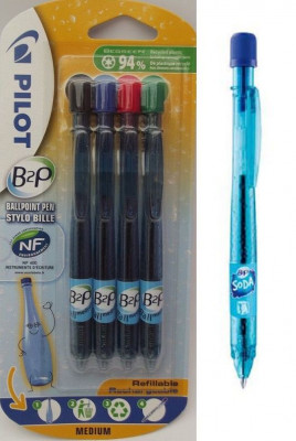 Στυλό με ανταλλακτικό & κουμπί ανακυκλωμένο πλαστικό - Pilot b2p set 4 χρωμάτων 