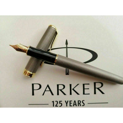 Στυλό πένα με αντλία  χαλύβδινος με χάραξη -Parker Sonnet gold clip 