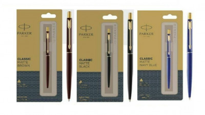Στυλό χαλύβδινος με  λάκα  -  Parker classic black-brown-blue  matte gold trim 