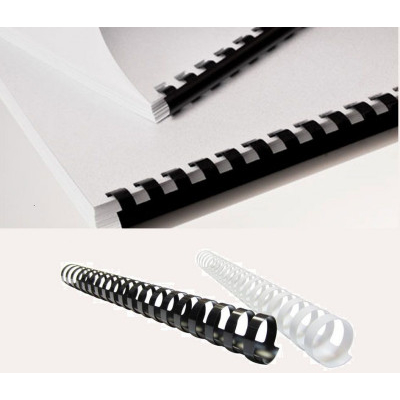 Σπιράλ πλαστικό βιβλιοδεσίας 6mm ,μαύρο η λευκό  1- 30 φύλλα Α4 100 τεμάχια 