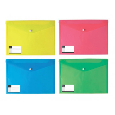 Φάκελος πλαστικός διαφανής χρωματιστός Α4 με κουμπί & θήκη ετικέτας