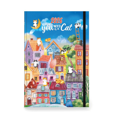 Ημερολόγιο 2026 ημερήσιο βιβλιοδετημένο με ευρετηρίαση μηνών και λάστιχο 17x25 cm 