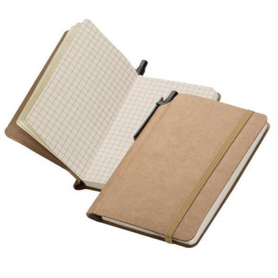 Σημειωματάριο Α6 οικολογικό καρρέ χαρτί με λάστιχο και χάρτινο στυλό 
