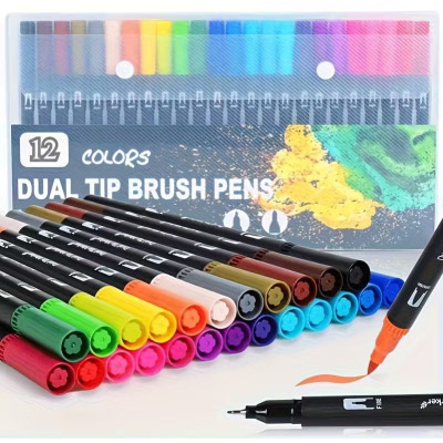 Mαρκαδόροι ζωγραφικής διπλής γραφής σετ 24 χρωμάτων σε πλαστική κασετίνα 