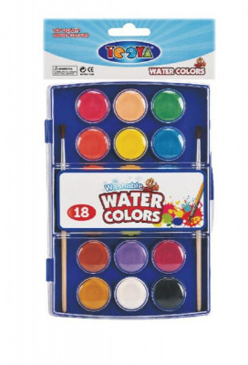 Νεροχρώματα 18 χρωμάτων 25 mm στρογγυλά σε παλέτα με πινέλο 