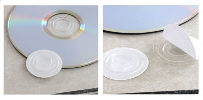 Αυτοκόλλητα διάφανα πλαστικά δισκία 35 mm συγκράτησης cd/dvd  ( 100 τεμάχια )
