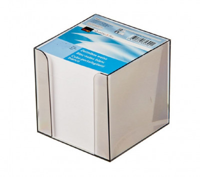 Kύβος πλαστικός διάφανος με 500 φύλλα 80x80 mm memo χαρτάκια λευκά  