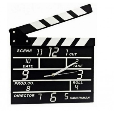 Ρολόι τοίχου ξύλινη Κλακέτα και μαυροπίνακας  27x30 cm - Movie set 
