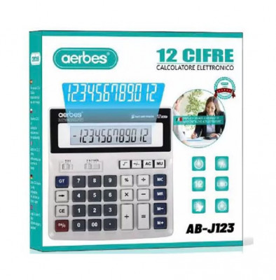 Αριθμομηχανή 12 ψηφίων με μεγάλη οθόνη - Aerbes ab-j123