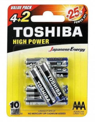 Μπαταρίες αλκαλικές μέγεθος ΑΑA 1,5 volt σετ 4+2 - Toshiba 