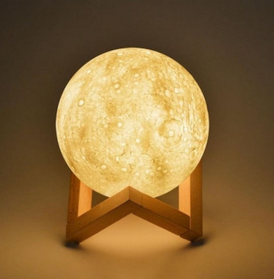 Ανάγλυφο Φωτιστικό Αφής 3d Φεγγάρι Moon Light Led Επαναφορτιζόμενο Με 3 Αποχρώσεις
