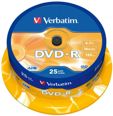 Verbatim - DVD-R 16x 4,7gb 120min.  μπομπίνα (cake box ) 25 τεμάχια 