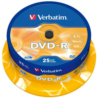 Verbatim - DVD-R 16x 4,7gb 120min.  μπομπίνα (cake box ) 25 τεμάχια 