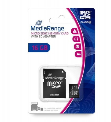 Μνήμη  Micro Secure Digital με adaptor sdhc 16 gb  - Media Range class 10 