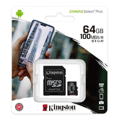 Μνήμη Micro Secure Digital με adaptor sd 64 gb -Kingston canvas 100 mb/s 